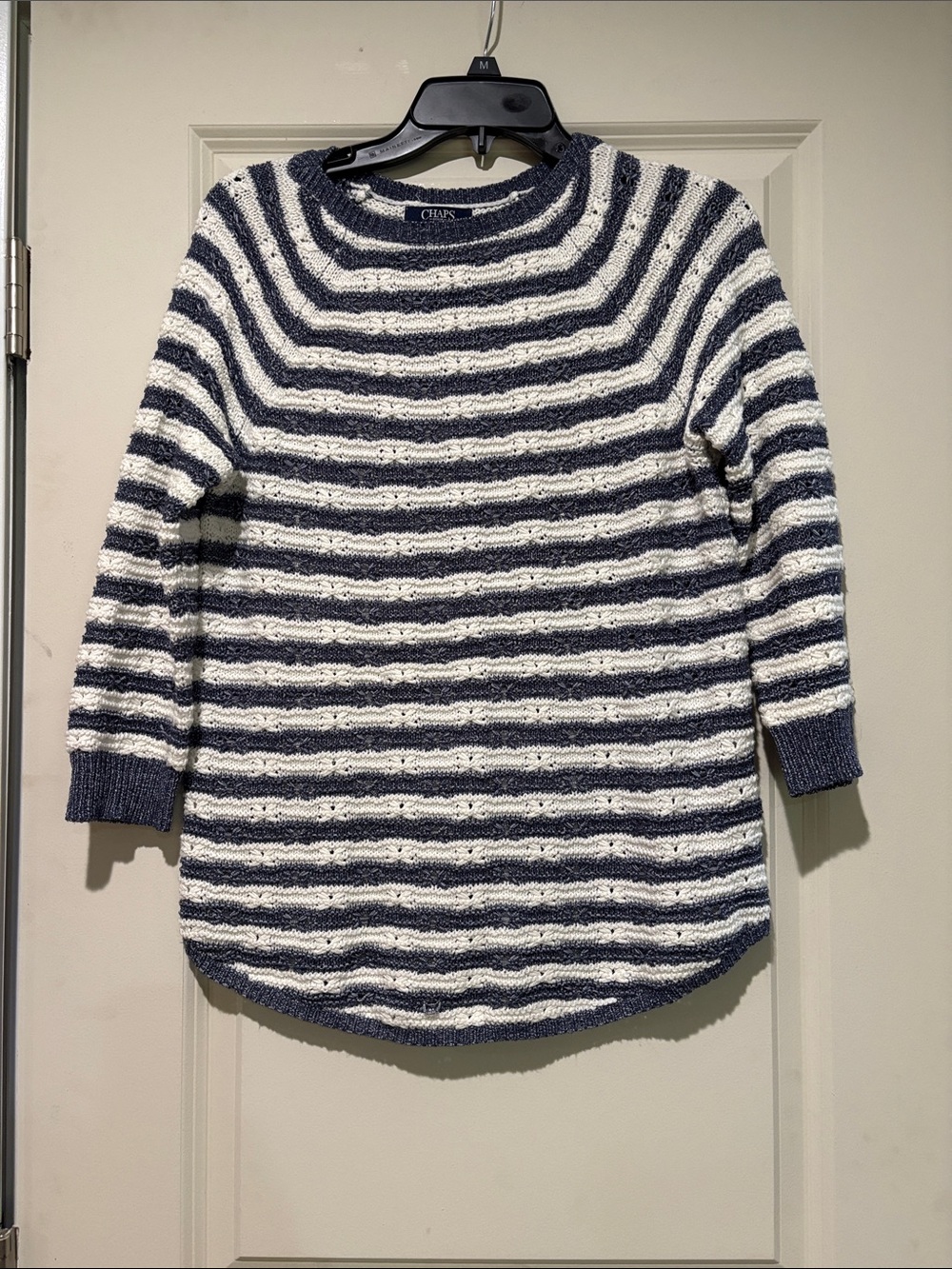 Chaps Striped Crewneck Sweater in Navy and White